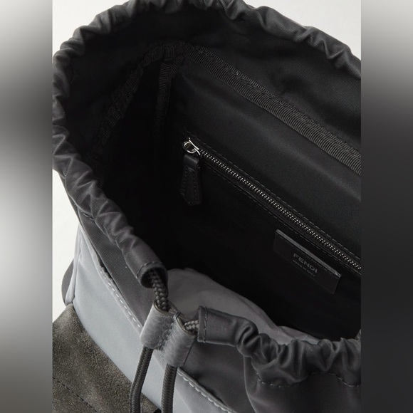 Fendi - Mini Leather-Trimmed Logo-Embossed Suede and Shell Sling Backpack - Picture 4 of 5